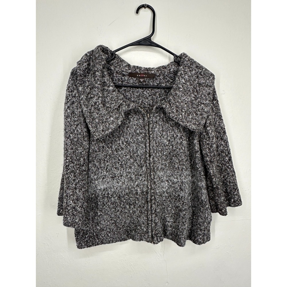 VTG Late 90s Cardigan Sweater Womens MEDIUM Charcoal Gray Tight Knit Wide Collar